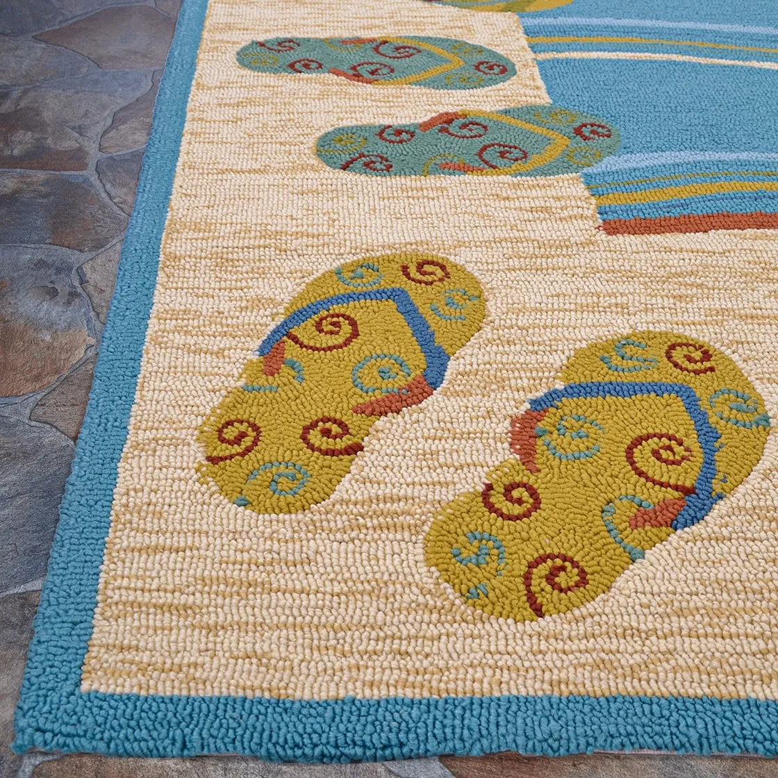 Dream Decor Rugs Picadilly Beaches Beige Blue Indoor Outdoor Area Rug