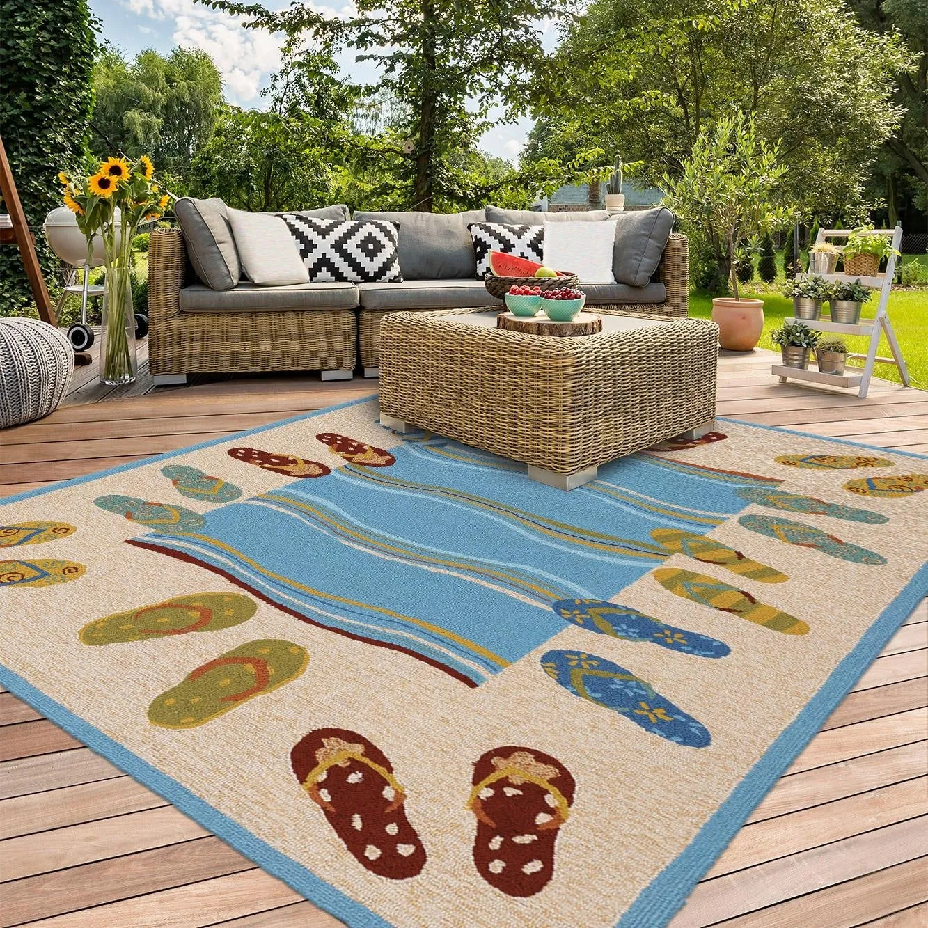 Dream Decor Rugs Picadilly Beaches Beige Blue Indoor Outdoor Area Rug