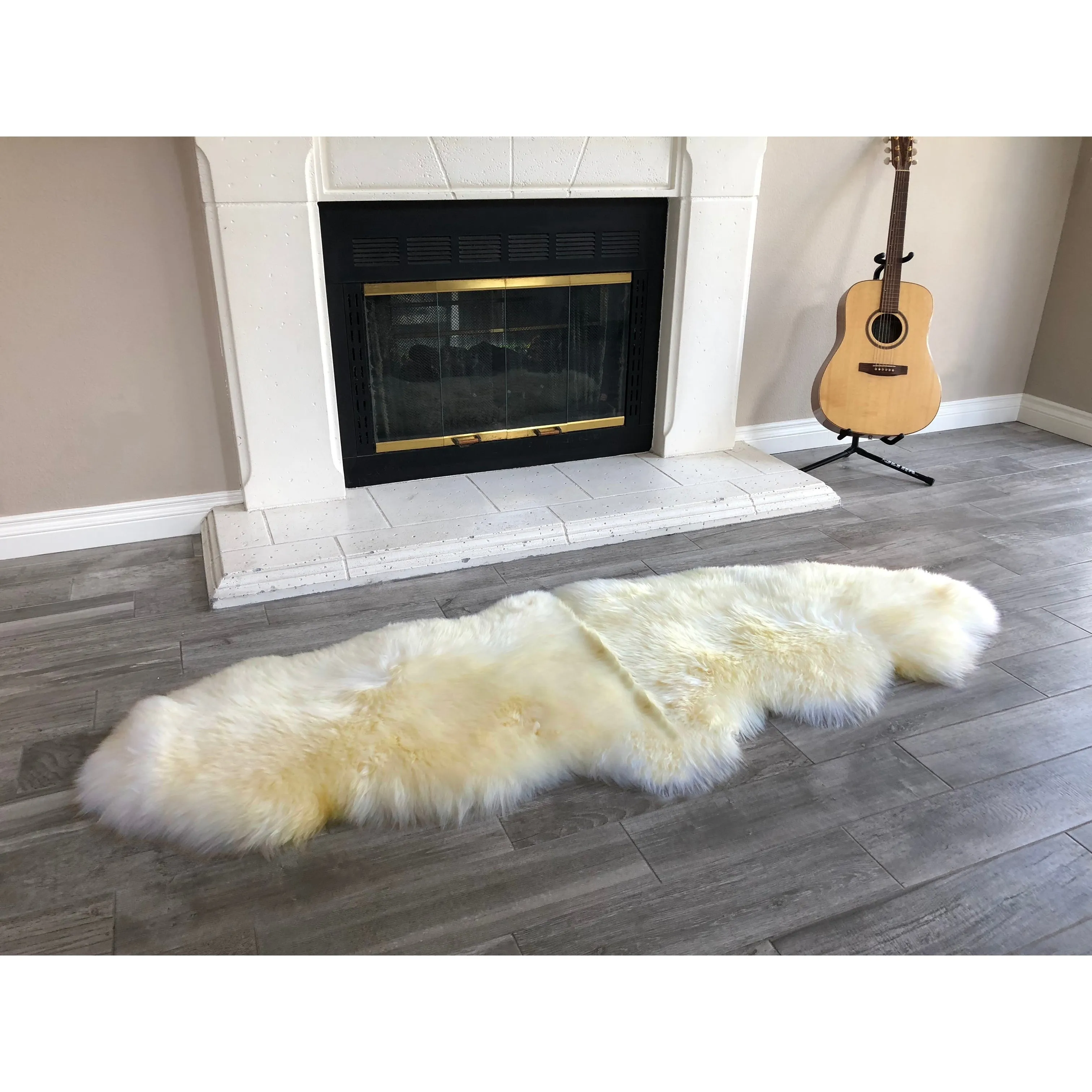 Dynasty Natural 2-Pelt Luxury Long Wool Sheepskin Shag Rug