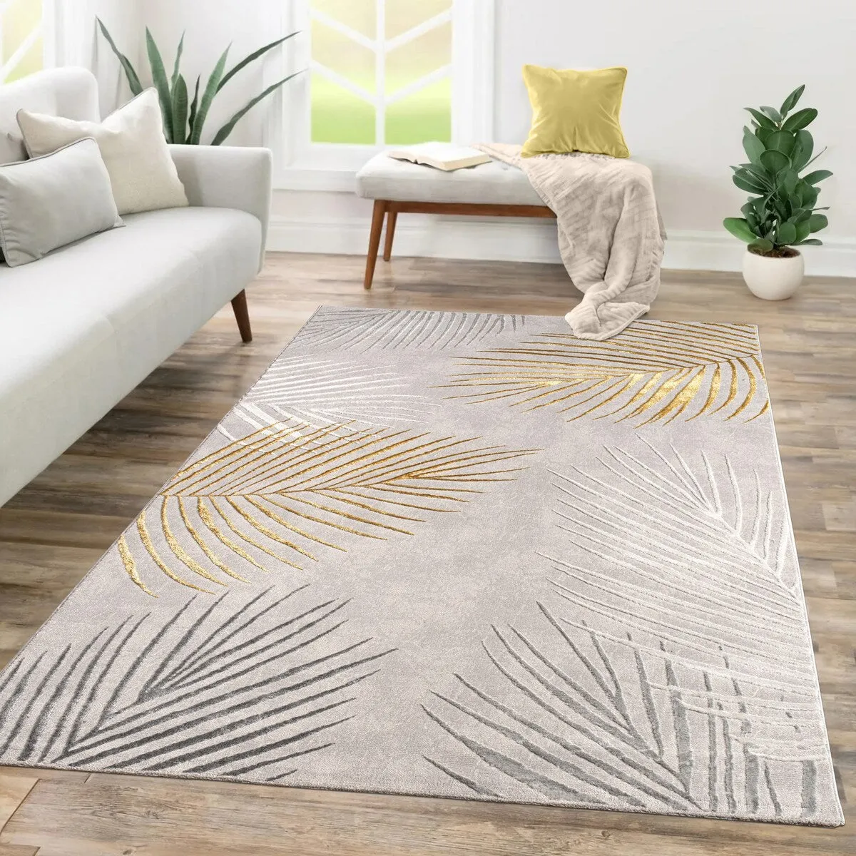 Elegant Area Rug with Textured Palm Leaf Design