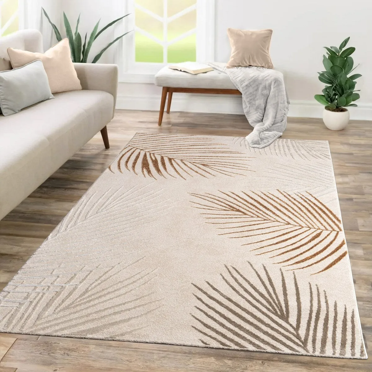 Elegant Area Rug with Textured Palm Leaf Design
