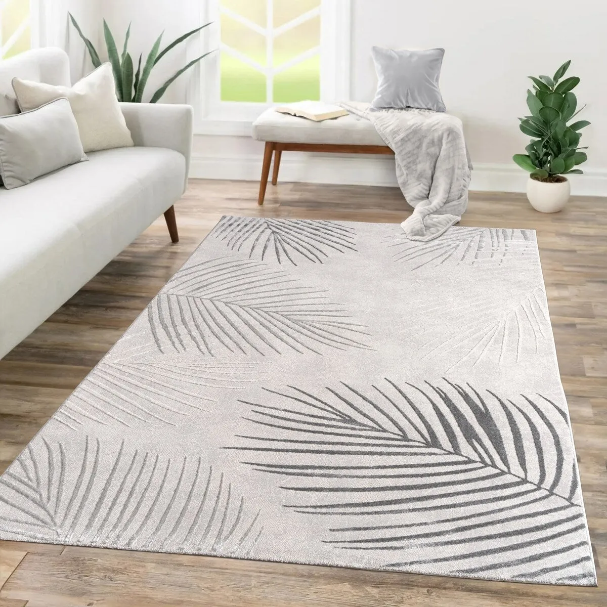 Elegant Area Rug with Textured Palm Leaf Design