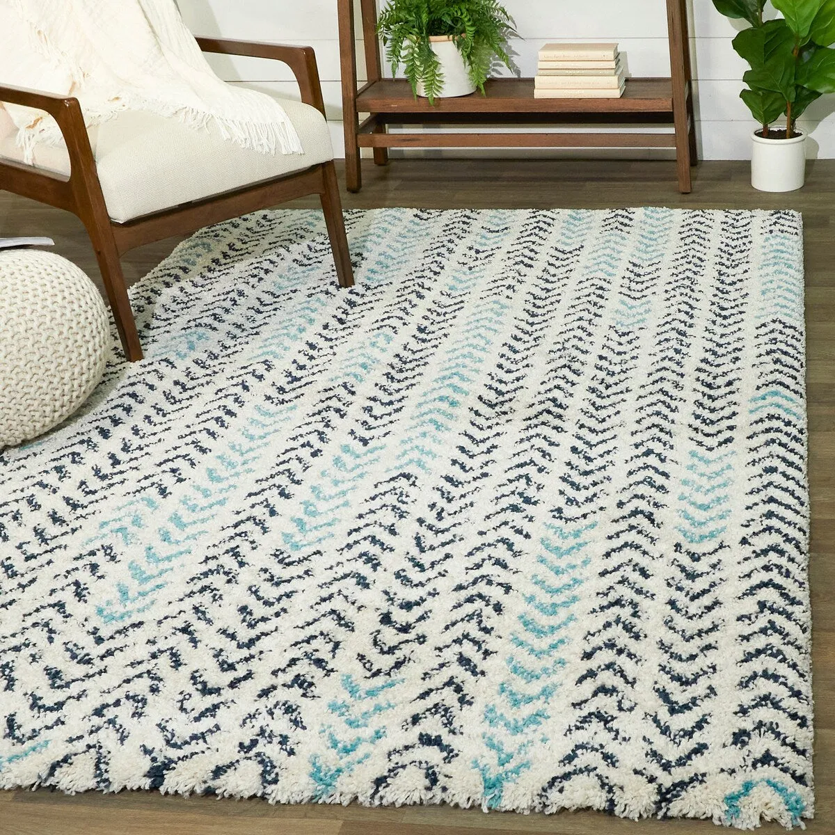 Elena Abstract Stripe Shag Area Rug