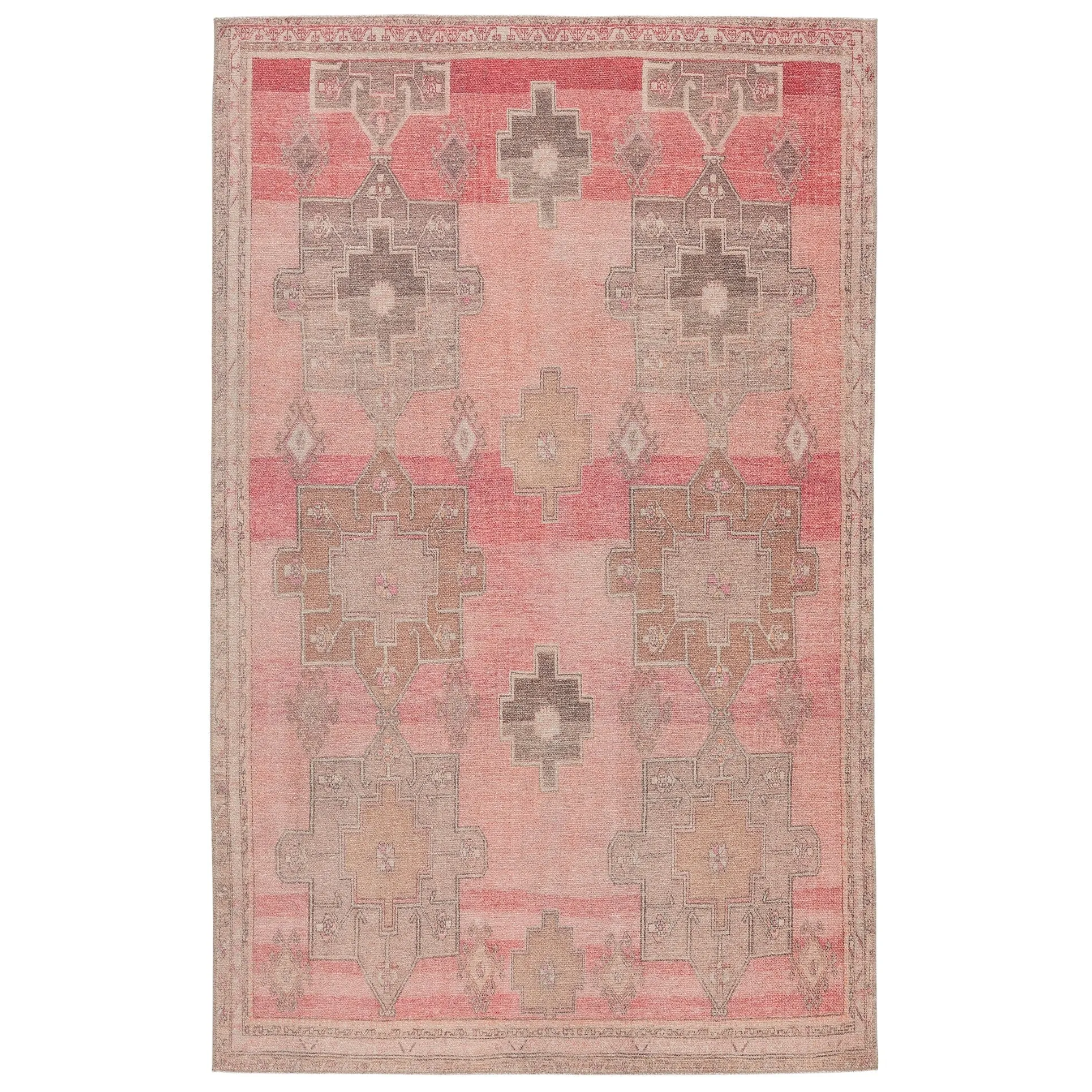 Faron Machine Washable Medallion Pink/ Tan Area Rug