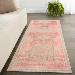 Faron Machine Washable Medallion Pink/ Tan Area Rug