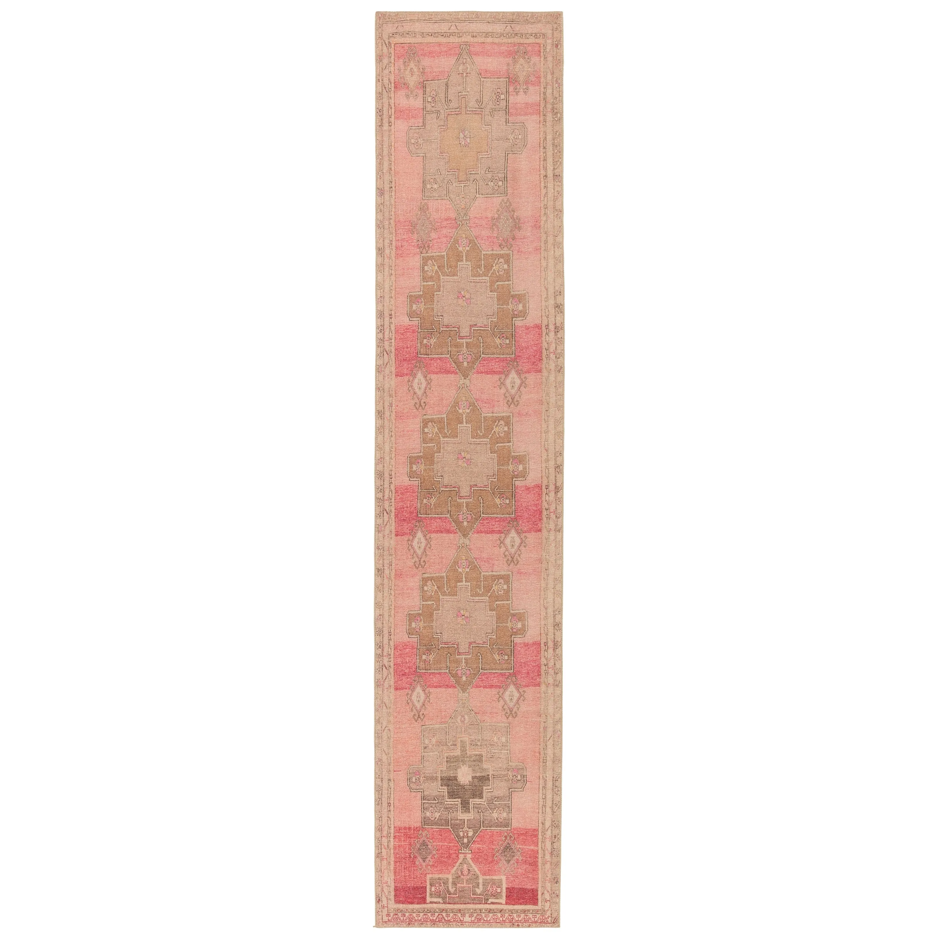 Faron Machine Washable Medallion Pink/ Tan Area Rug