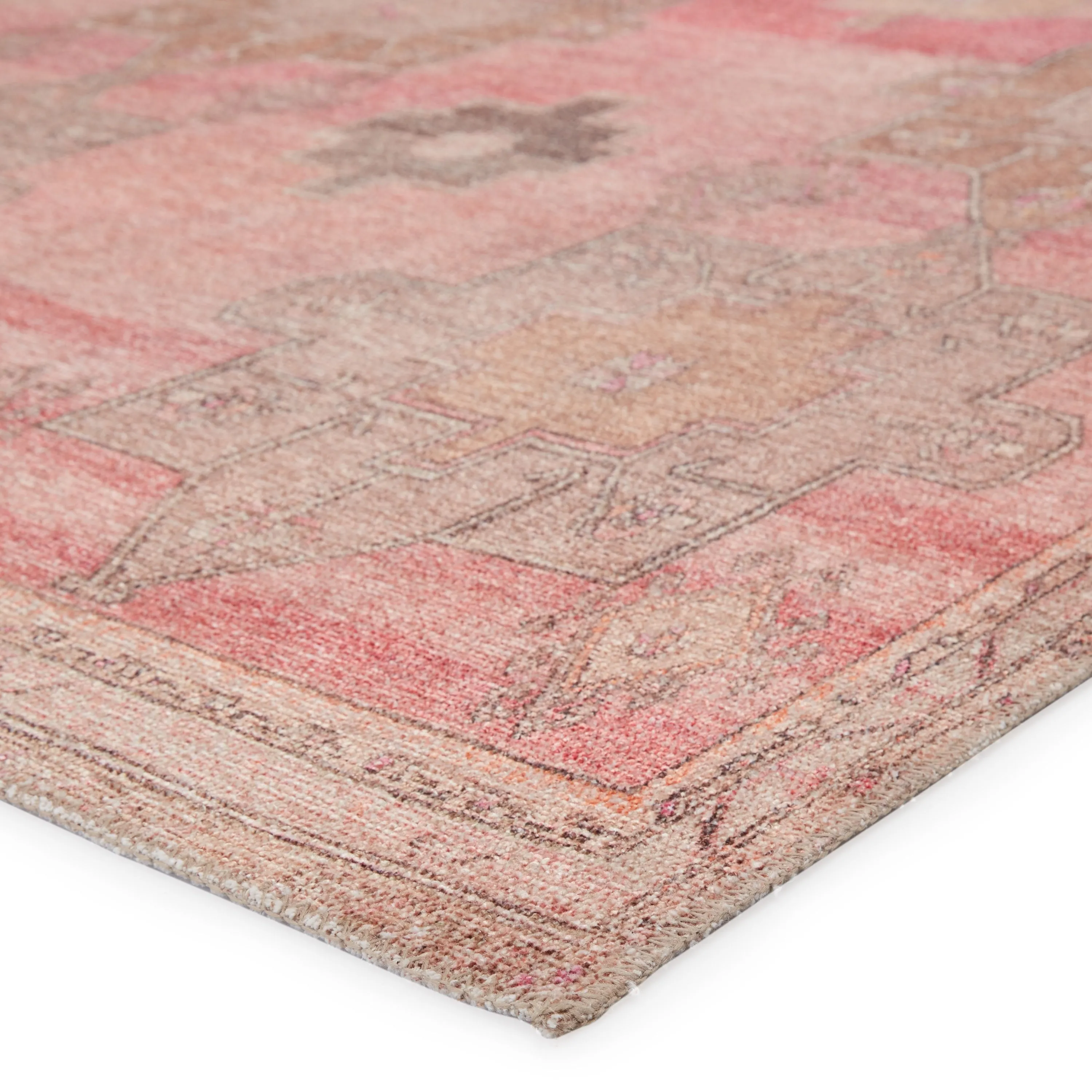Faron Machine Washable Medallion Pink/ Tan Area Rug