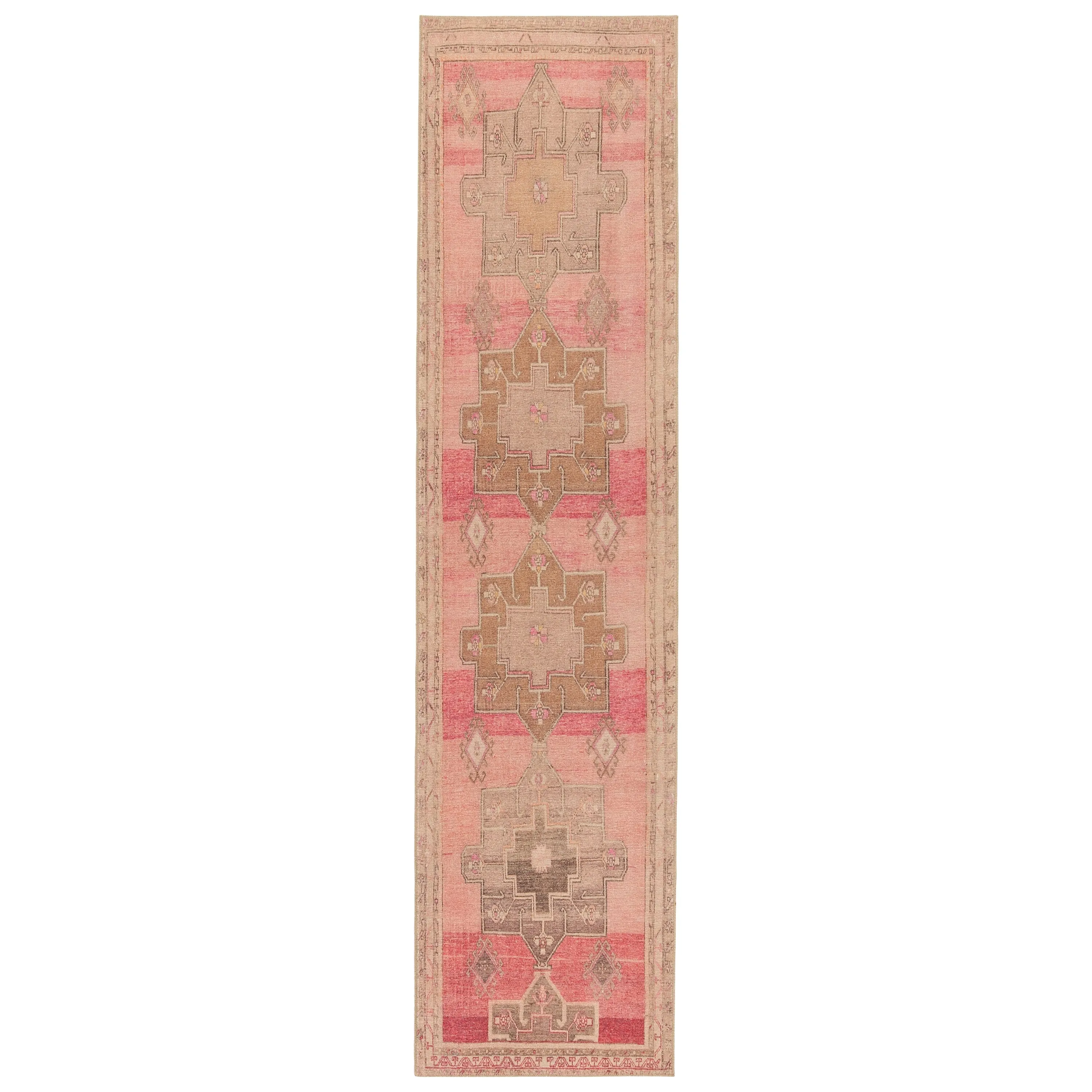 Faron Machine Washable Medallion Pink/ Tan Area Rug