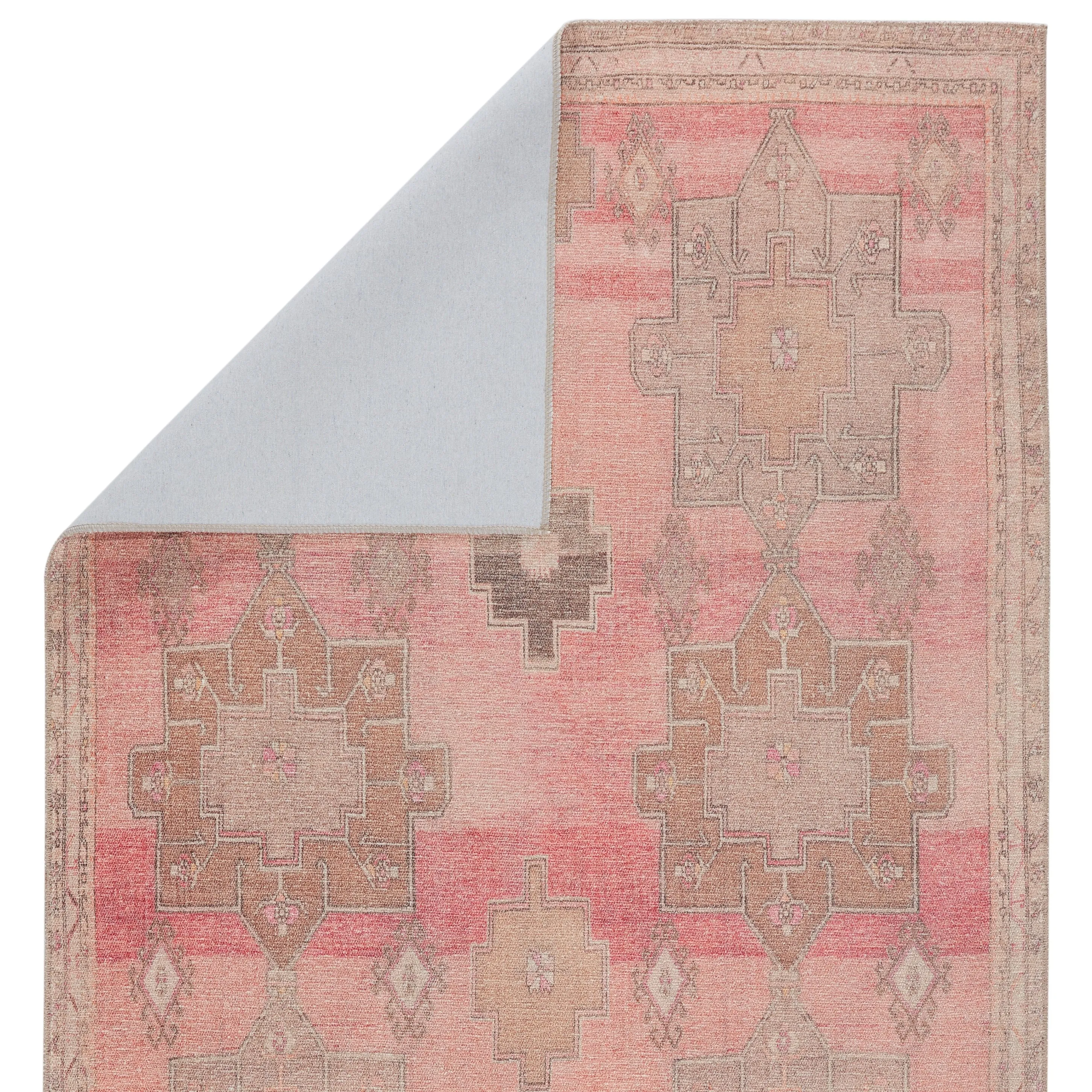 Faron Machine Washable Medallion Pink/ Tan Area Rug