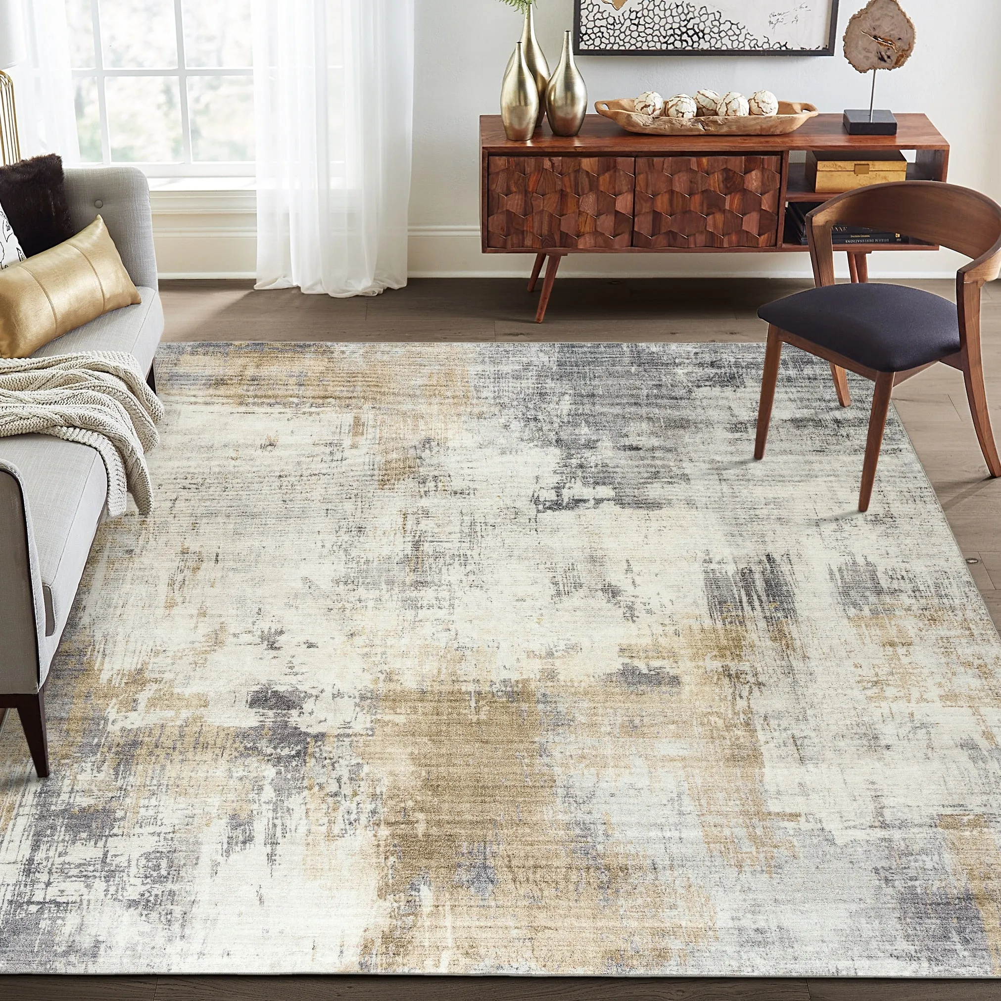FH Home Machine Washable Area Rug - Stain Resistant Non-Shed Eco-Friendly