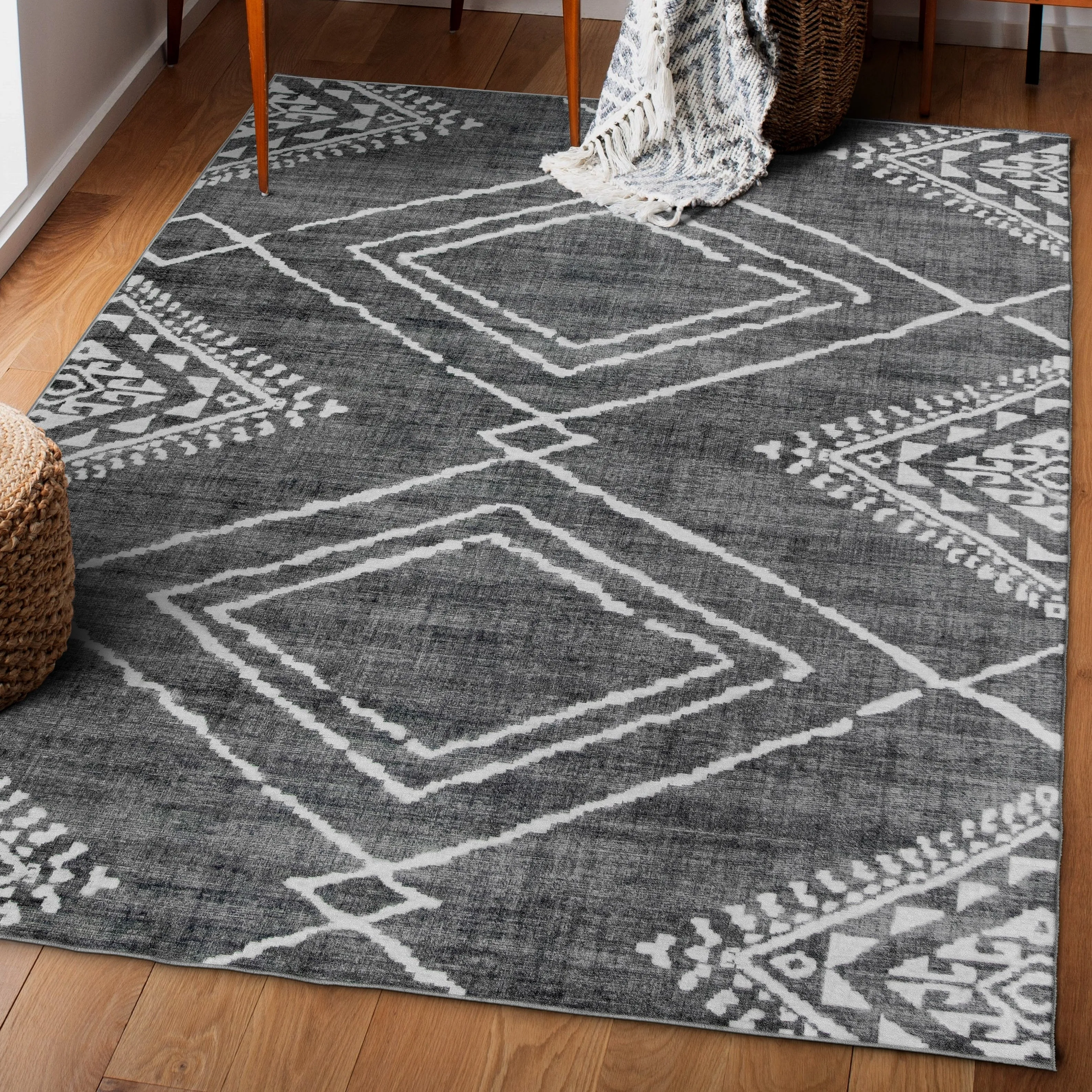 FH Home Machine Washable Area Rug - Stain Resistant Non-Shed Eco-Friendly