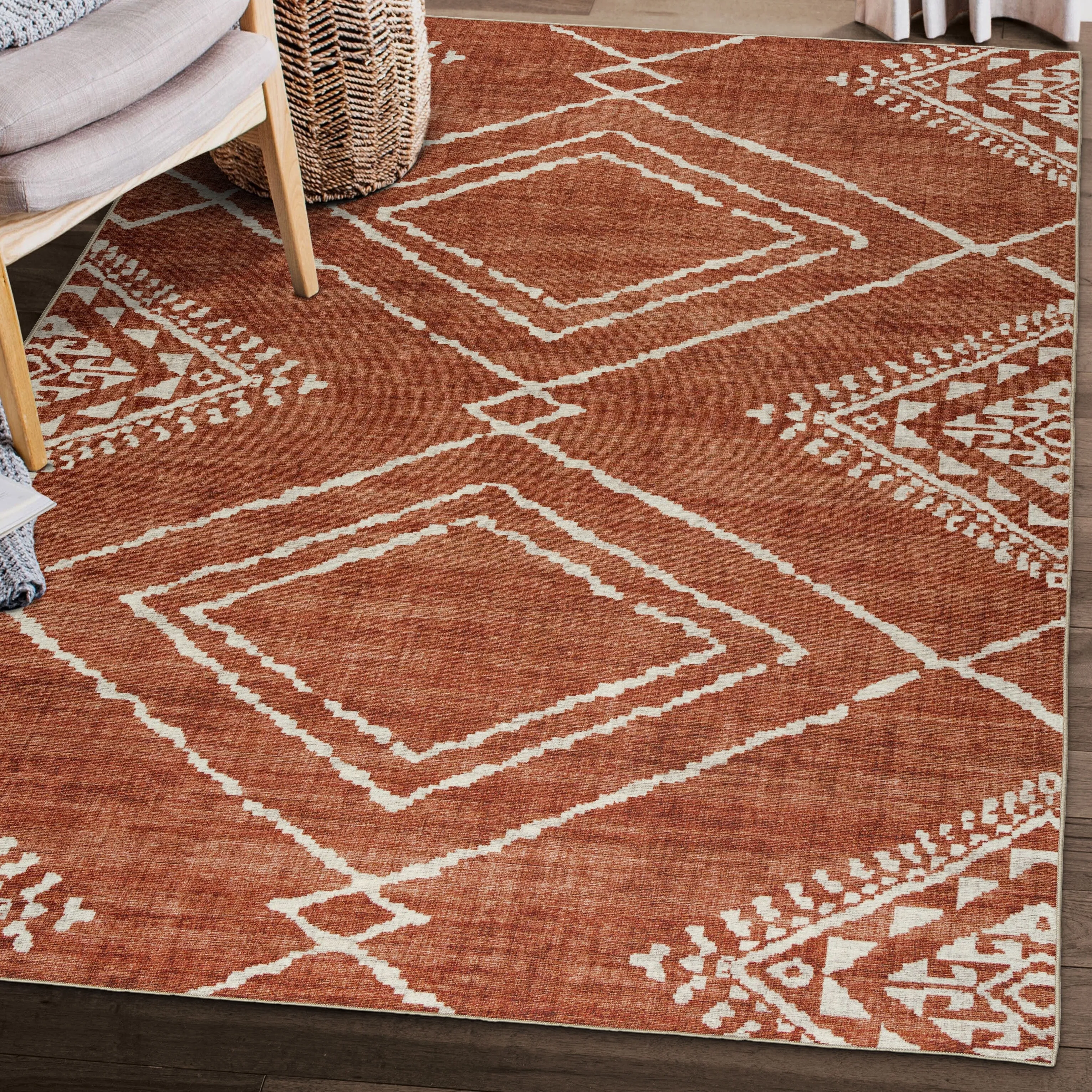 FH Home Machine Washable Area Rug - Stain Resistant Non-Shed Eco-Friendly