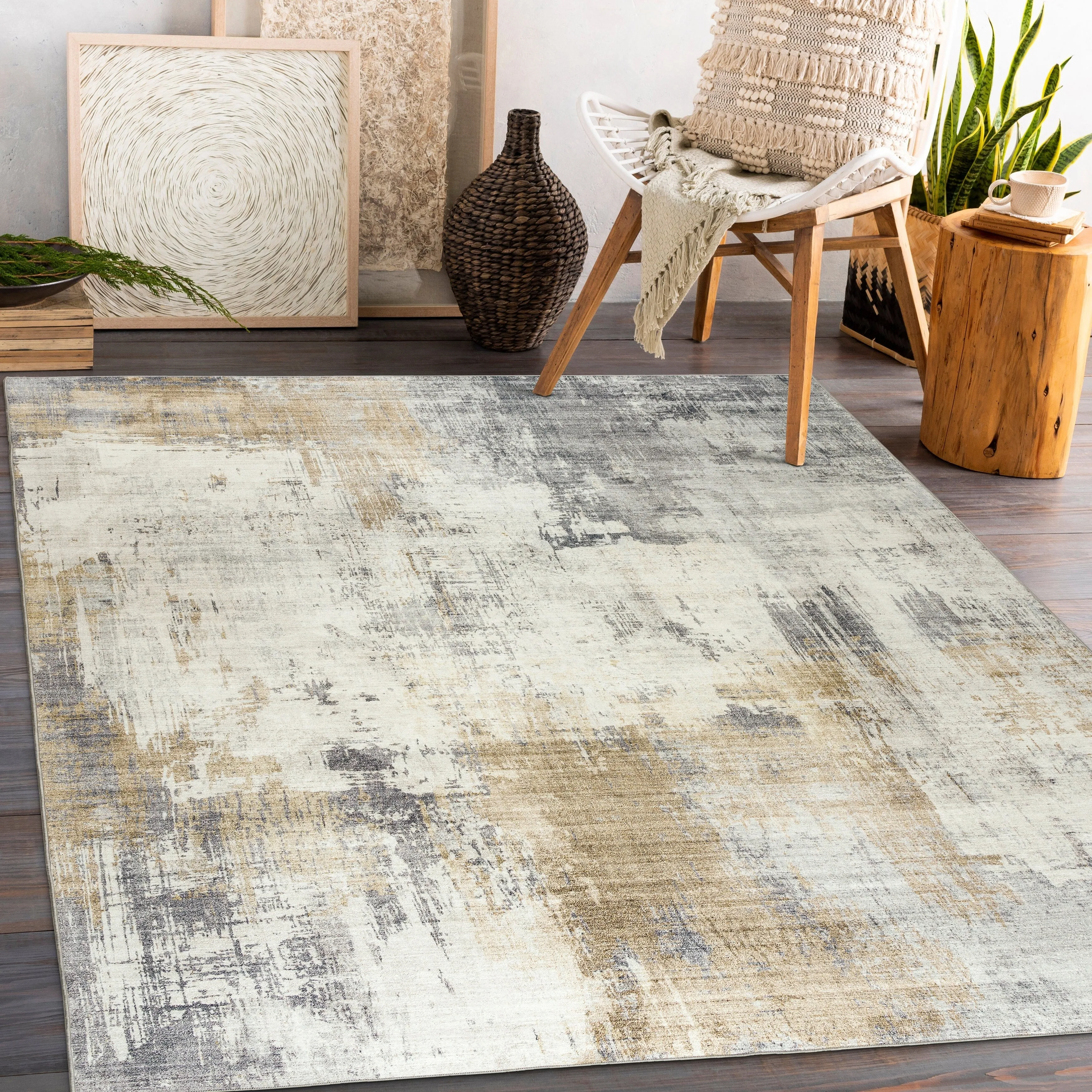 FH Home Machine Washable Area Rug - Stain Resistant Non-Shed Eco-Friendly