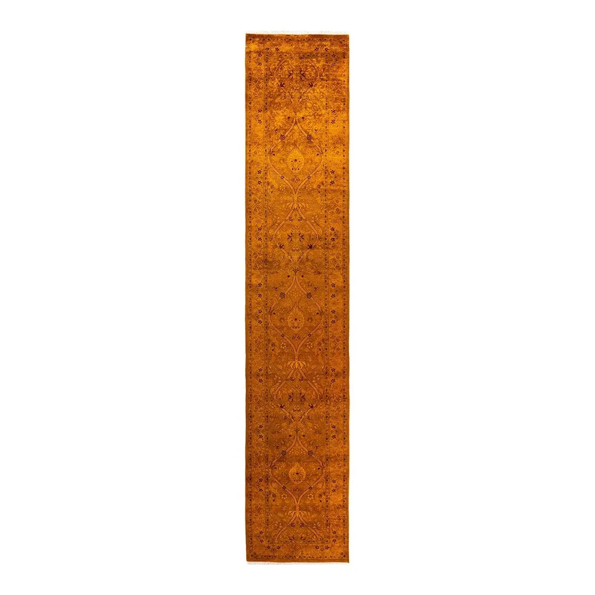 Fine Vibrance. One-of-a-Kind Hand-Knotted Runner Rug - Gold. 2' 6 x 13' 5 - 2' 6 x 13' 5