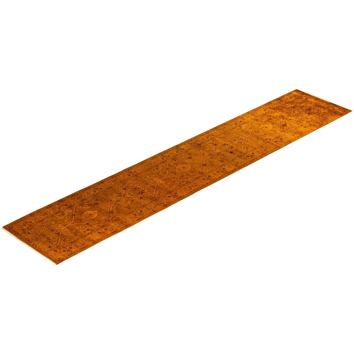 Fine Vibrance. One-of-a-Kind Hand-Knotted Runner Rug - Gold. 2' 6 x 13' 5 - 2' 6 x 13' 5
