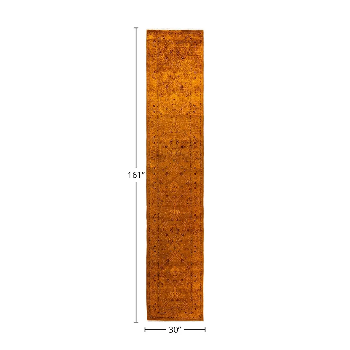 Fine Vibrance. One-of-a-Kind Hand-Knotted Runner Rug - Gold. 2' 6 x 13' 5 - 2' 6 x 13' 5