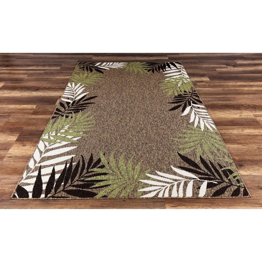 GAD Foliar Beautiful Contemporary Tropical Palm Leaves Indoor Outdoor Area Rug