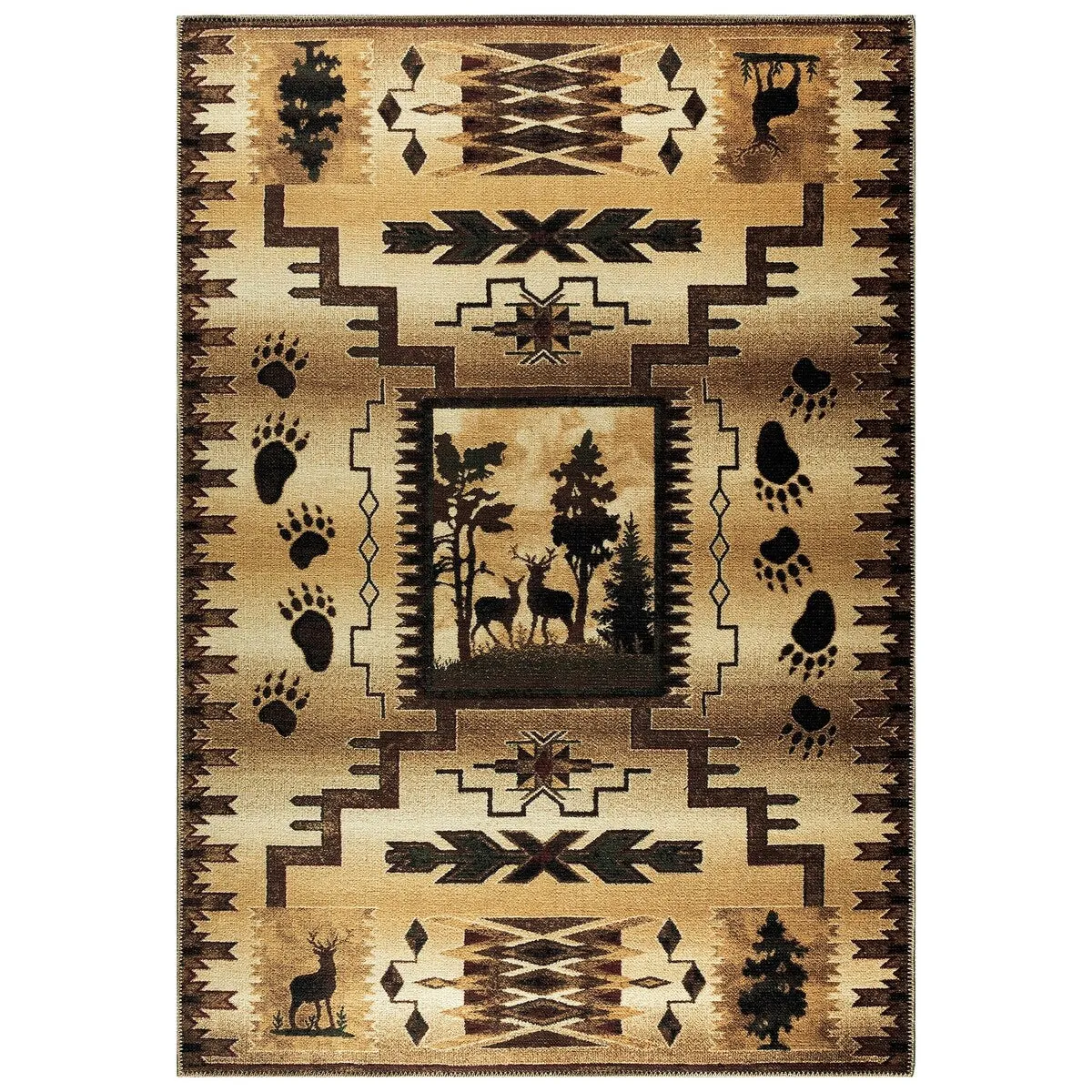 GAD - Machine Washable - Deers Animal Print Cabin Theme Area Rug - 5'3 X 7'6