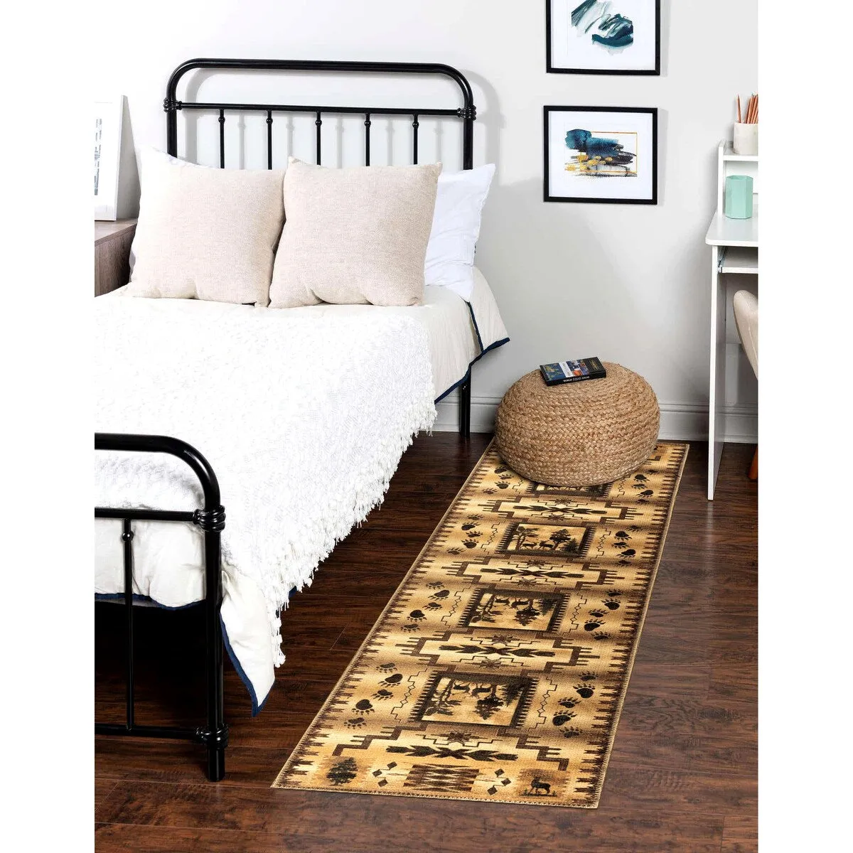 GAD - Machine Washable - Deers Animal Print Cabin Theme Area Rug - 5'3 X 7'6