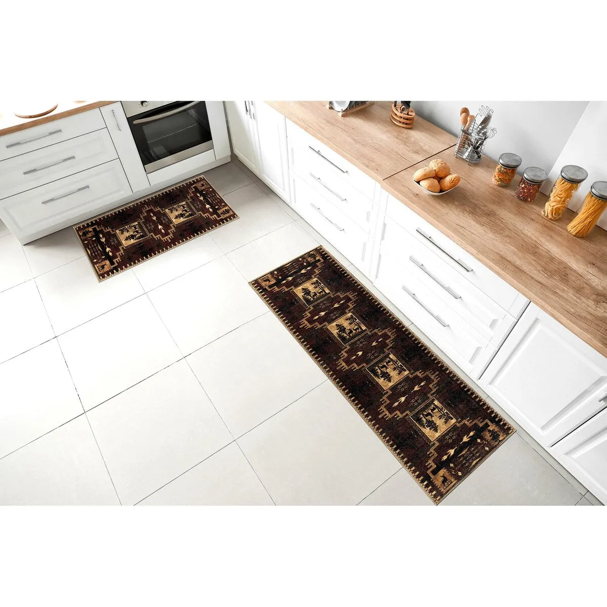GAD - Machine Washable - Deers Animal Print Cabin Theme Area Rug - 5'3 X 7'6