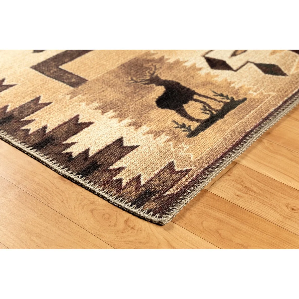 GAD - Machine Washable - Deers Animal Print Cabin Theme Area Rug - 5'3 X 7'6