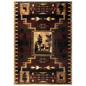 GAD - Machine Washable - Deers Animal Print Cabin Theme Area Rug - 5'3 X 7'6
