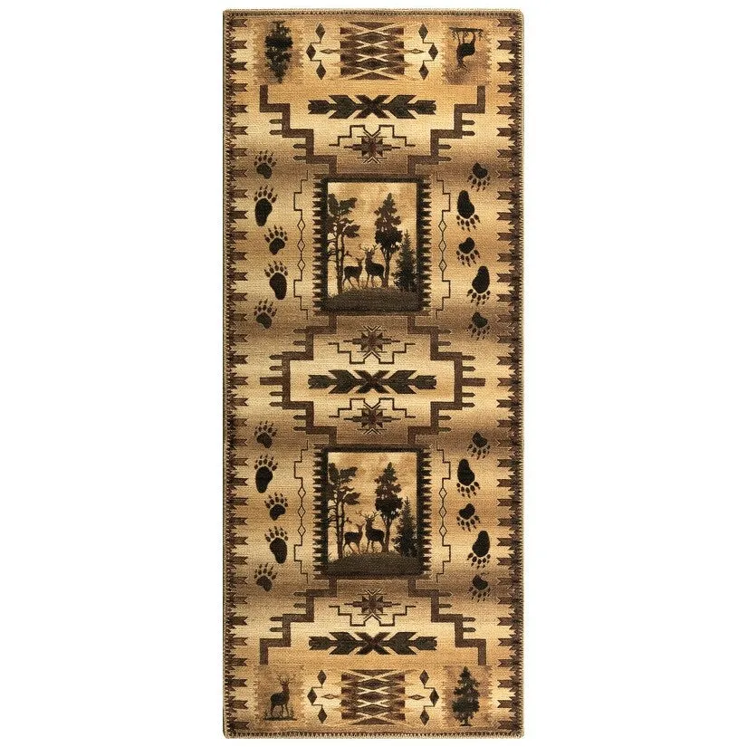GAD - Machine Washable - Deers Animal Print Cabin Theme Area Rug - 5'3 X 7'6