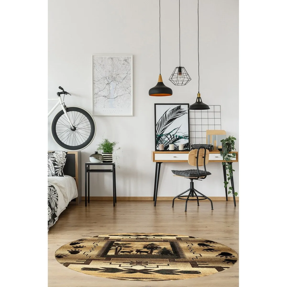 GAD - Machine Washable - Deers Animal Print Cabin Theme Area Rug - 5'3 X 7'6