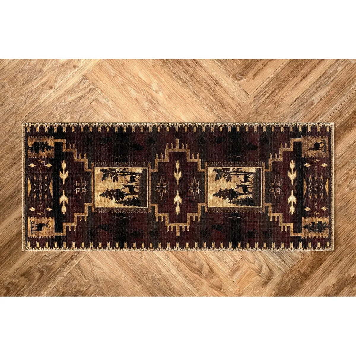GAD - Machine Washable - Deers Animal Print Cabin Theme Area Rug - 5'3 X 7'6