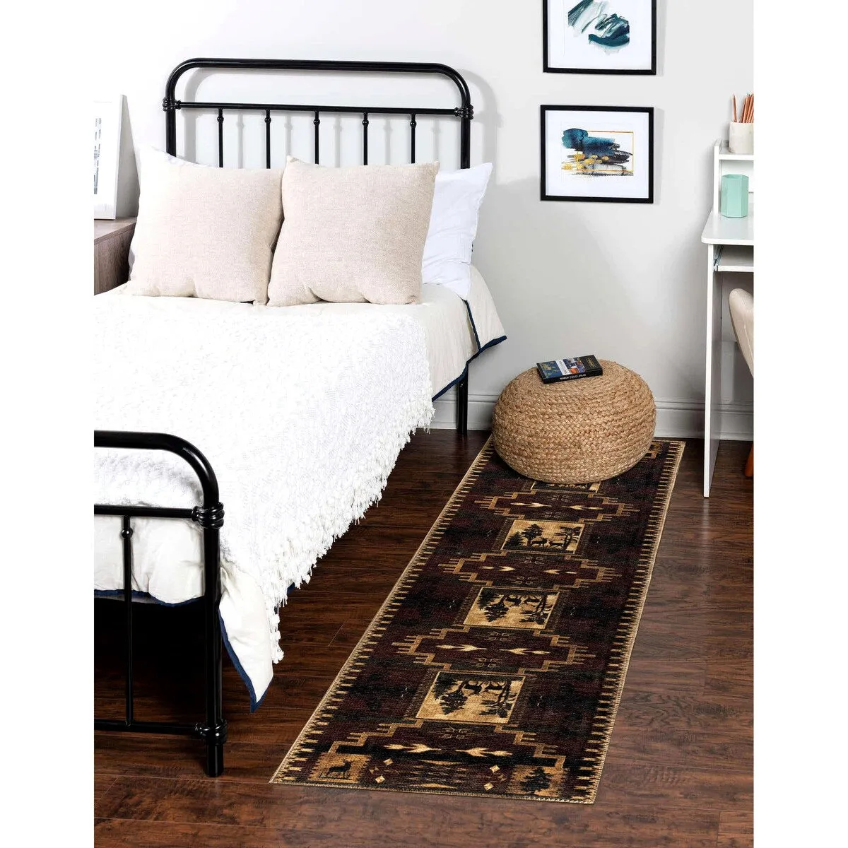 GAD - Machine Washable - Deers Animal Print Cabin Theme Area Rug - 5'3 X 7'6
