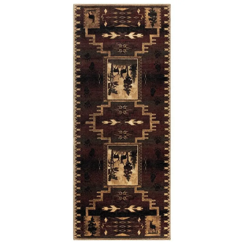 GAD - Machine Washable - Deers Animal Print Cabin Theme Area Rug - 5'3 X 7'6