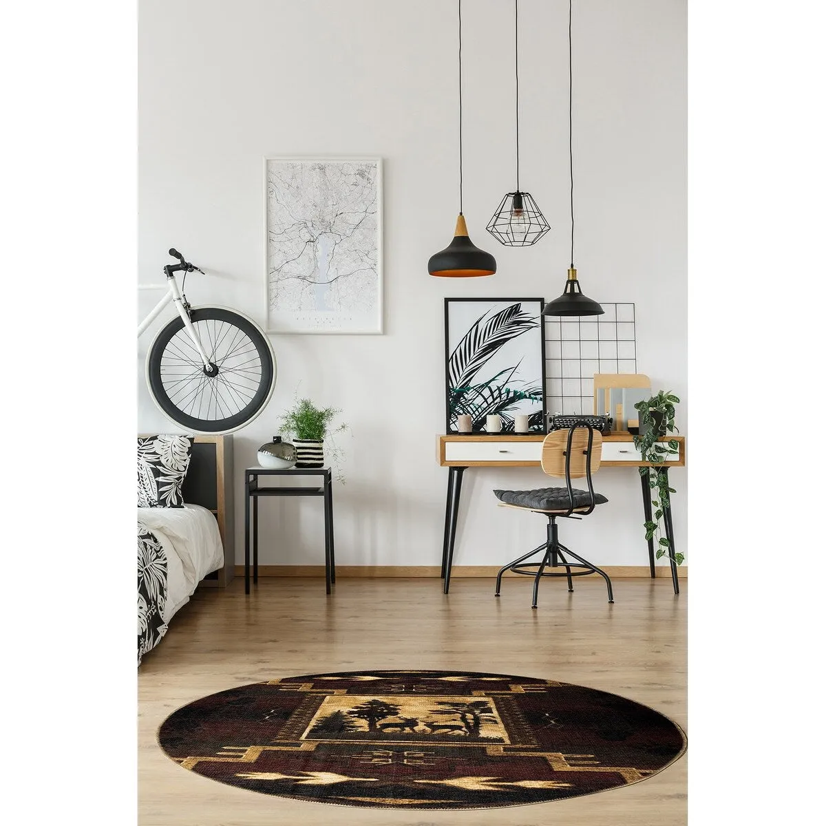 GAD - Machine Washable - Deers Animal Print Cabin Theme Area Rug - 5'3 X 7'6