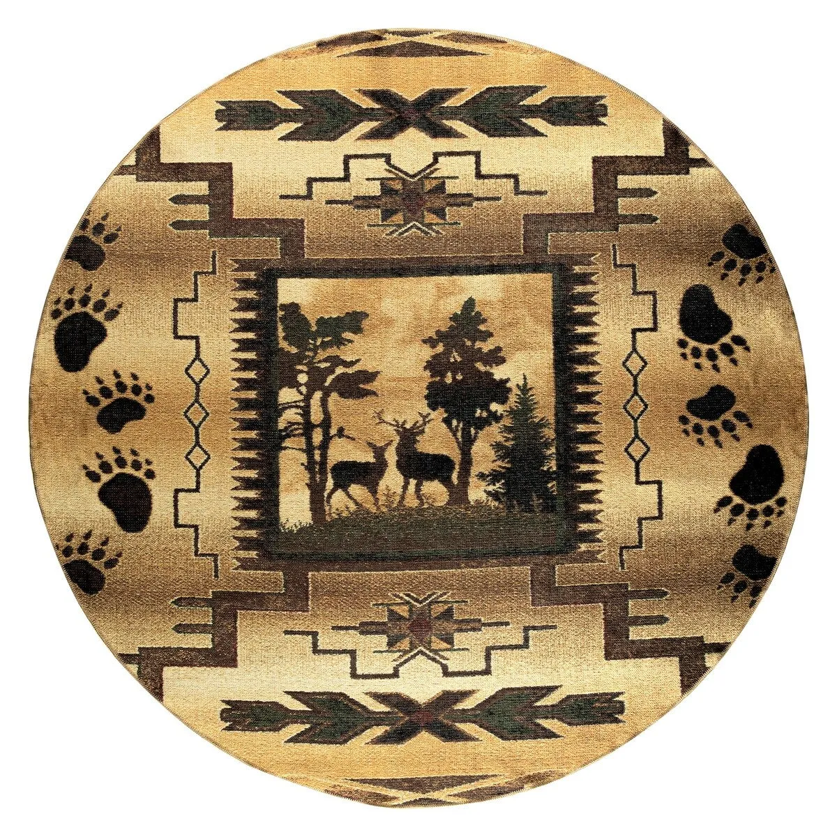 GAD - Machine Washable - Deers Animal Print Cabin Theme Area Rug - 5'3 X 7'6
