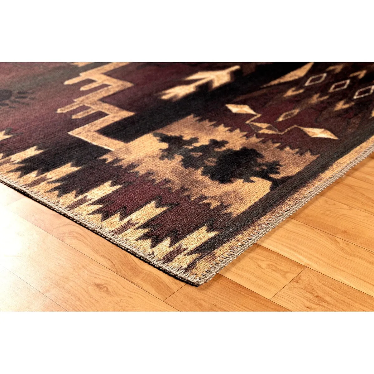 GAD - Machine Washable - Deers Animal Print Cabin Theme Area Rug - 5'3 X 7'6