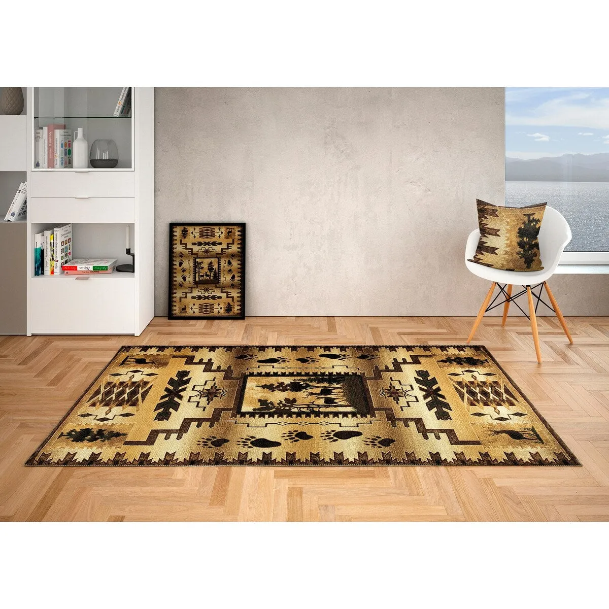 GAD - Machine Washable - Deers Animal Print Cabin Theme Area Rug - 5'3 X 7'6