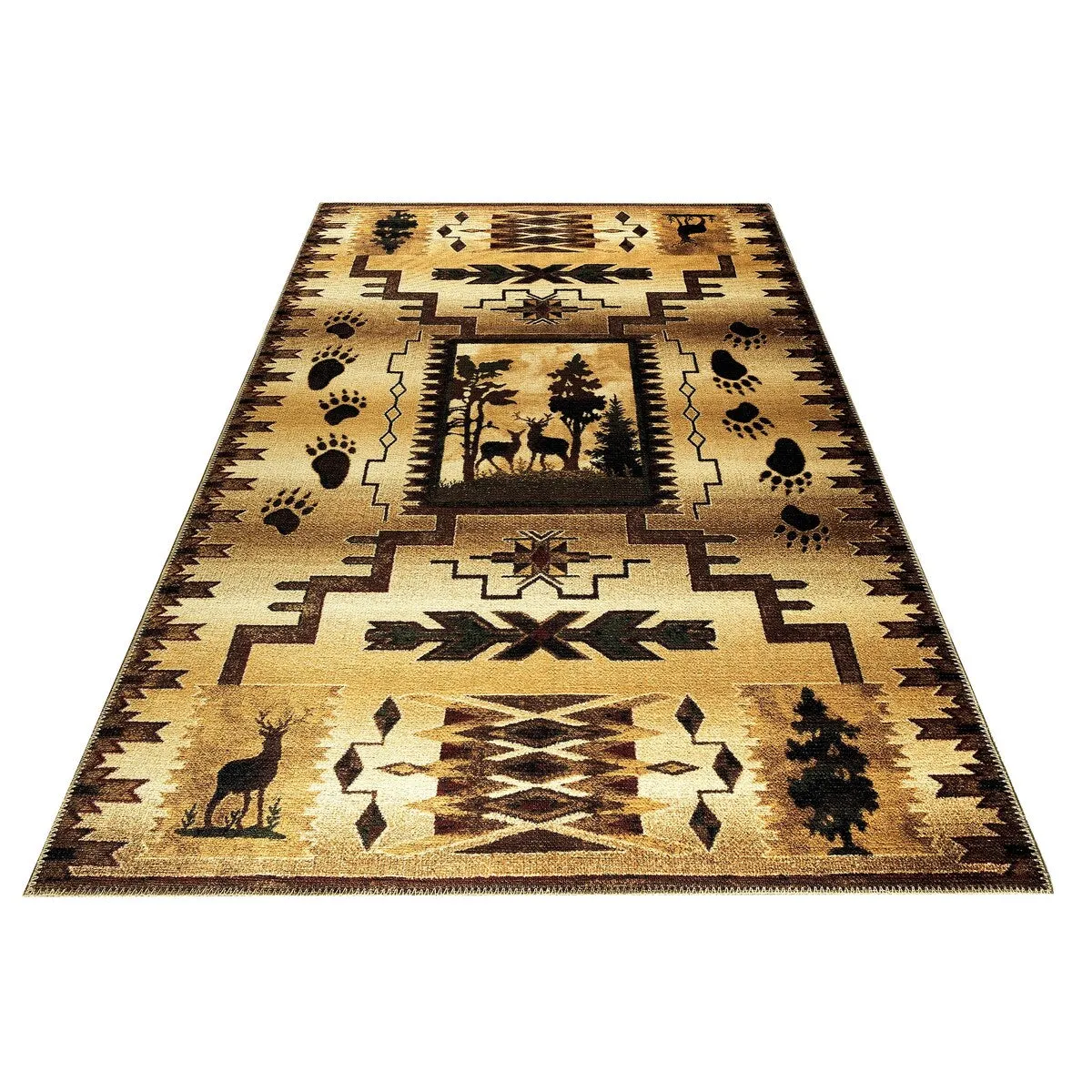 GAD - Machine Washable - Deers Animal Print Cabin Theme Area Rug - 5'3 X 7'6