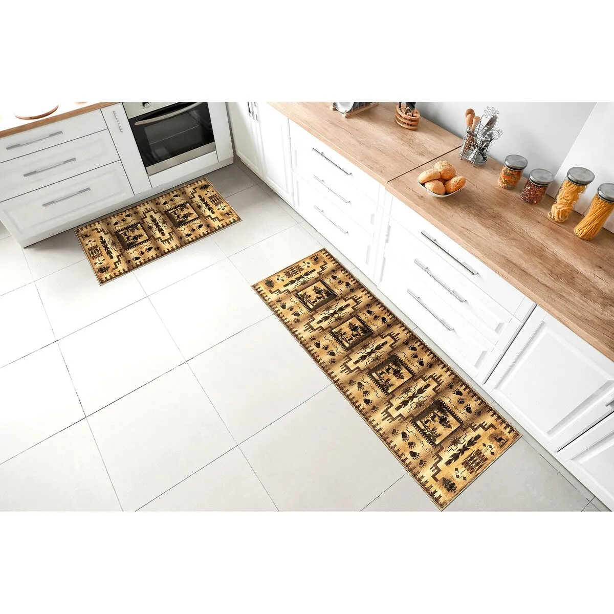 GAD - Machine Washable - Deers Animal Print Cabin Theme Area Rug - 5'3 X 7'6