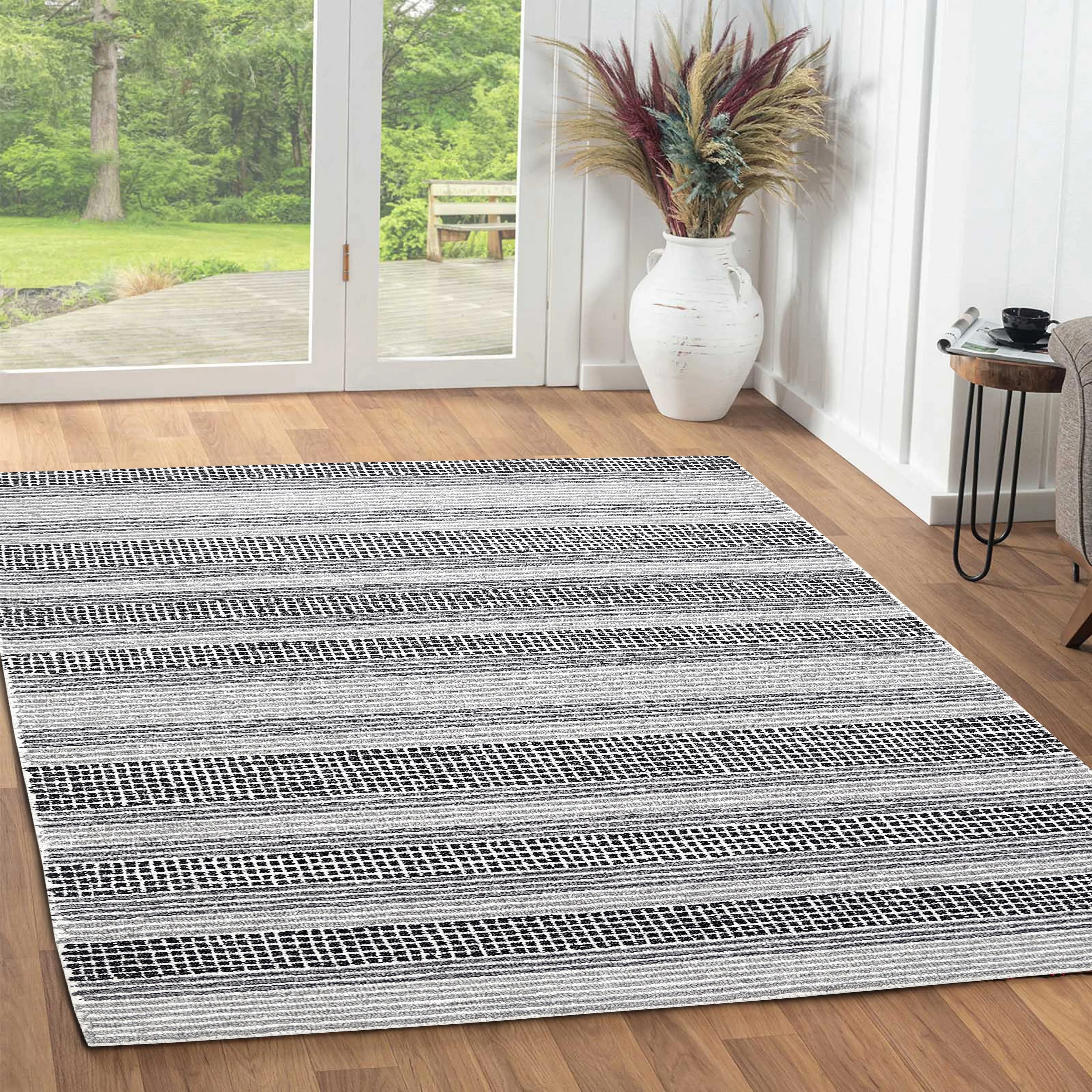 George Towne Living Stylish Lines Luxury Handmade Abstract Wool Area Rug