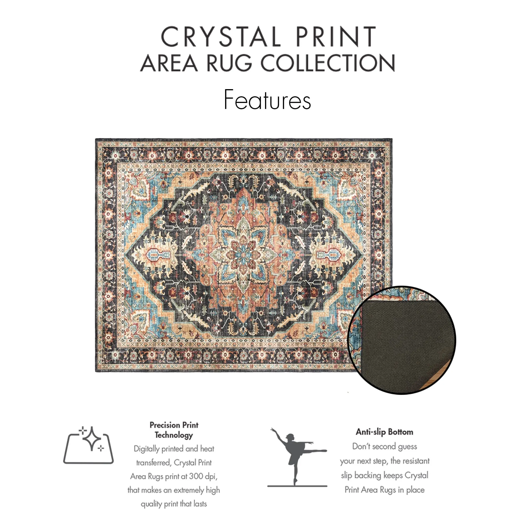 Gertmenian Crystal Print Soft Flat Pile Polyester Slip Resistant Washable Indoor Printed Area Rug Collection