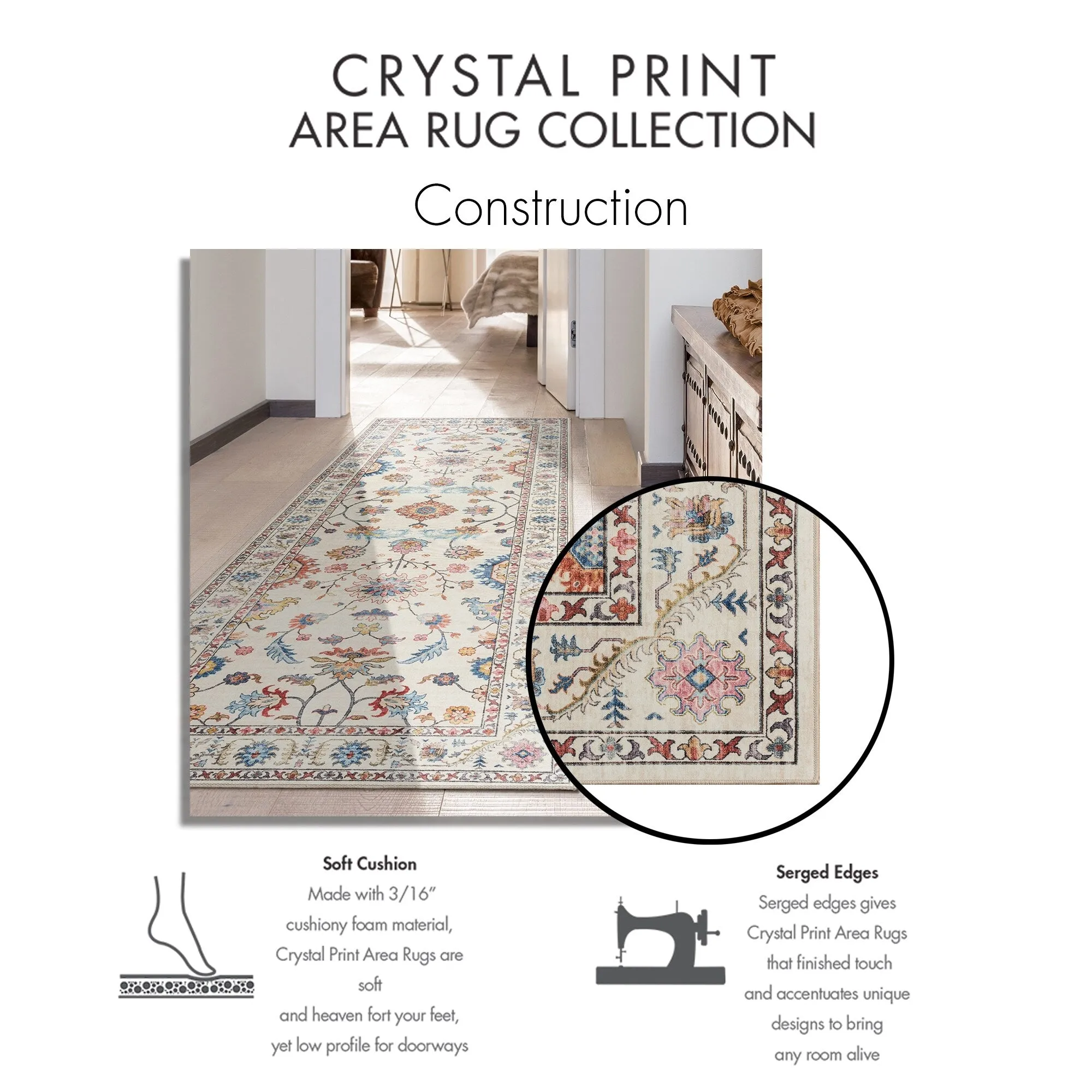 Gertmenian Crystal Print Soft Flat Pile Polyester Slip Resistant Washable Indoor Printed Area Rug Collection