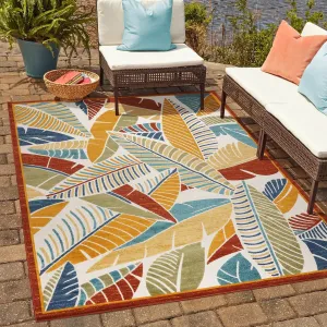 Gertmenian Fosel Lagos Multi-Color Modern Tropical Botanical Leaf Indoor/ Outdoor High-Low Area Rug