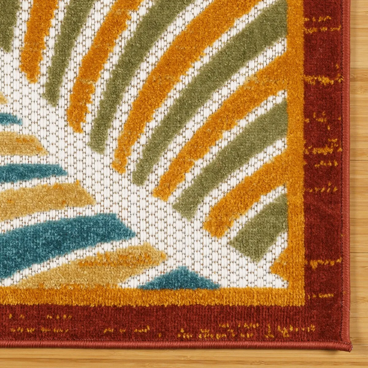 Gertmenian Fosel Lagos Multi-Color Modern Tropical Botanical Leaf Indoor/ Outdoor High-Low Area Rug