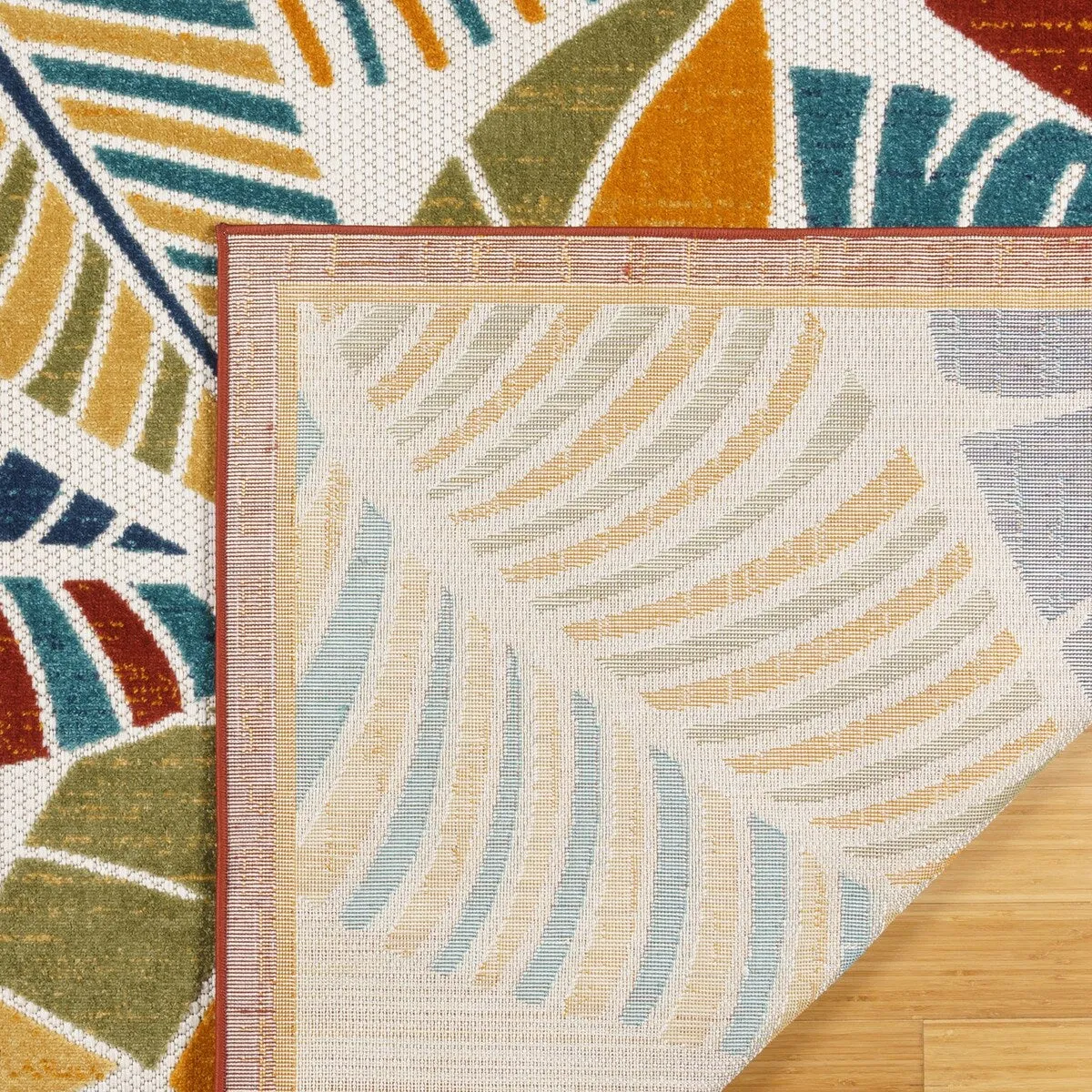 Gertmenian Fosel Lagos Multi-Color Modern Tropical Botanical Leaf Indoor/ Outdoor High-Low Area Rug