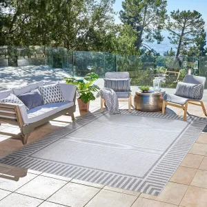 Gertmenian Paseo Kiano Modern Stripe Border Polypropylene Flatweave Indoor/ Outdoor Area Rug