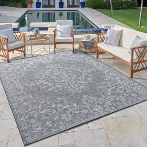 Gertmenian Paseo Ryoan Grey Traditional Indoor/ Outdoor Area Rug. 6x9 - 6'6 x 9'6