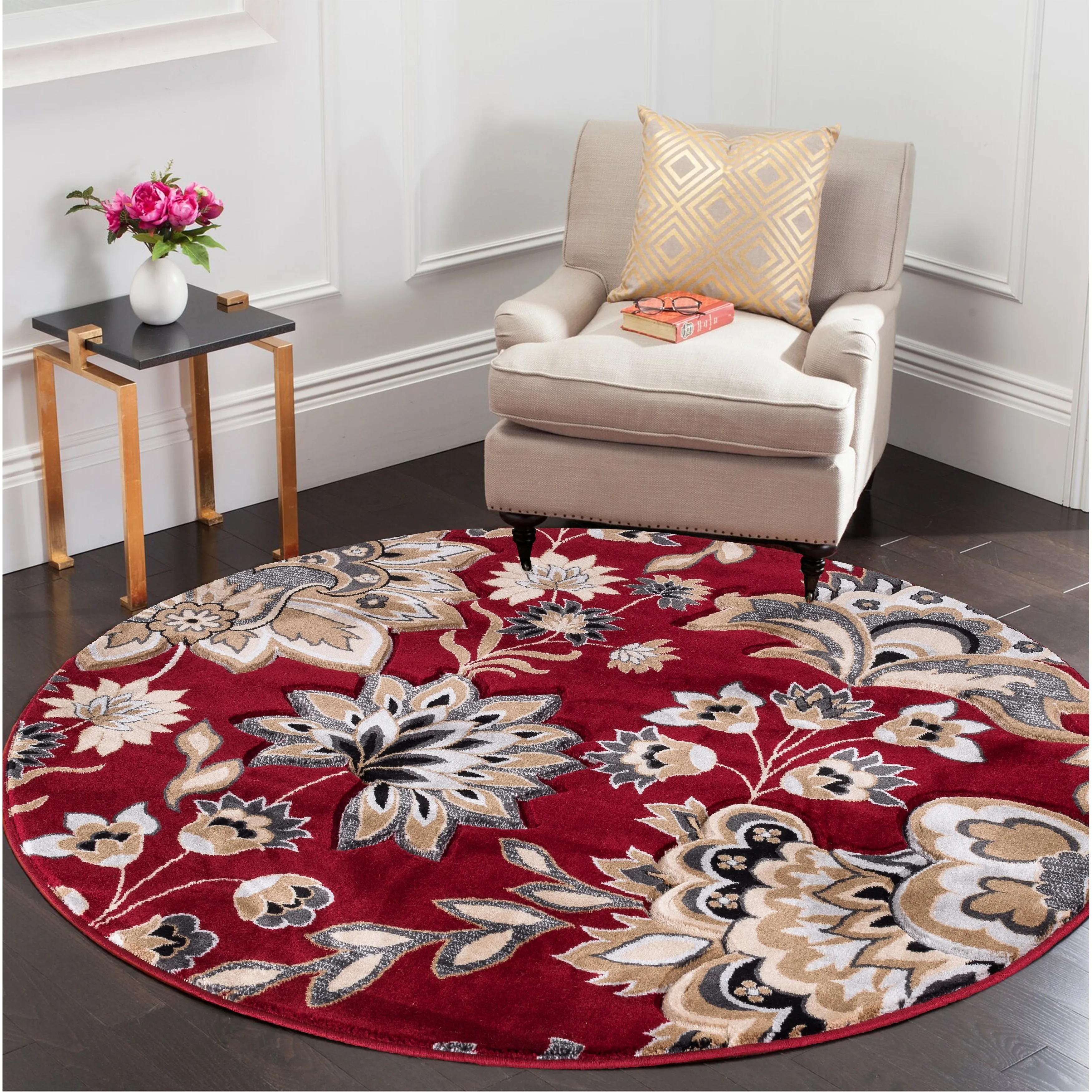 Glamour Collection Floral Area Rug