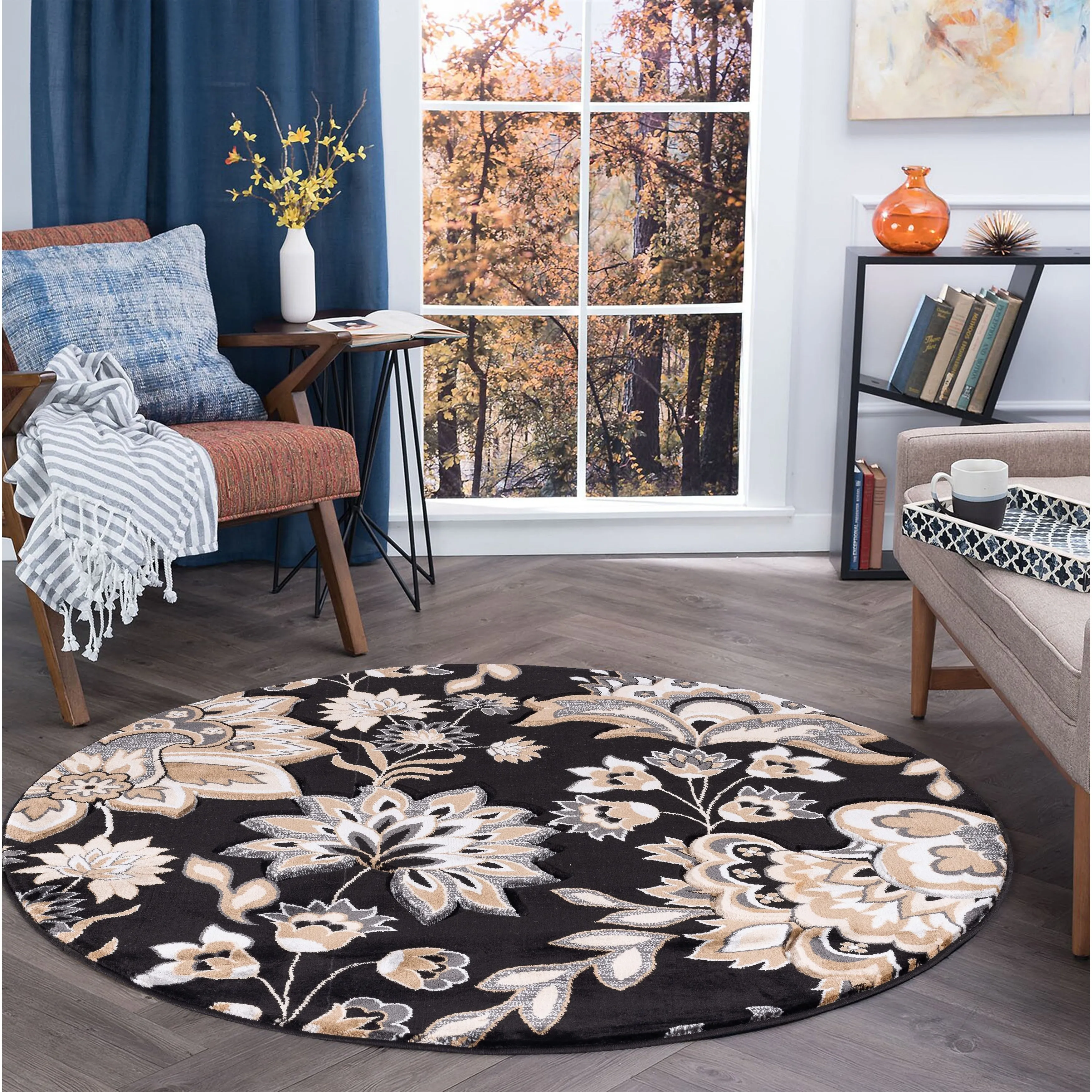 Glamour Collection Floral Area Rug