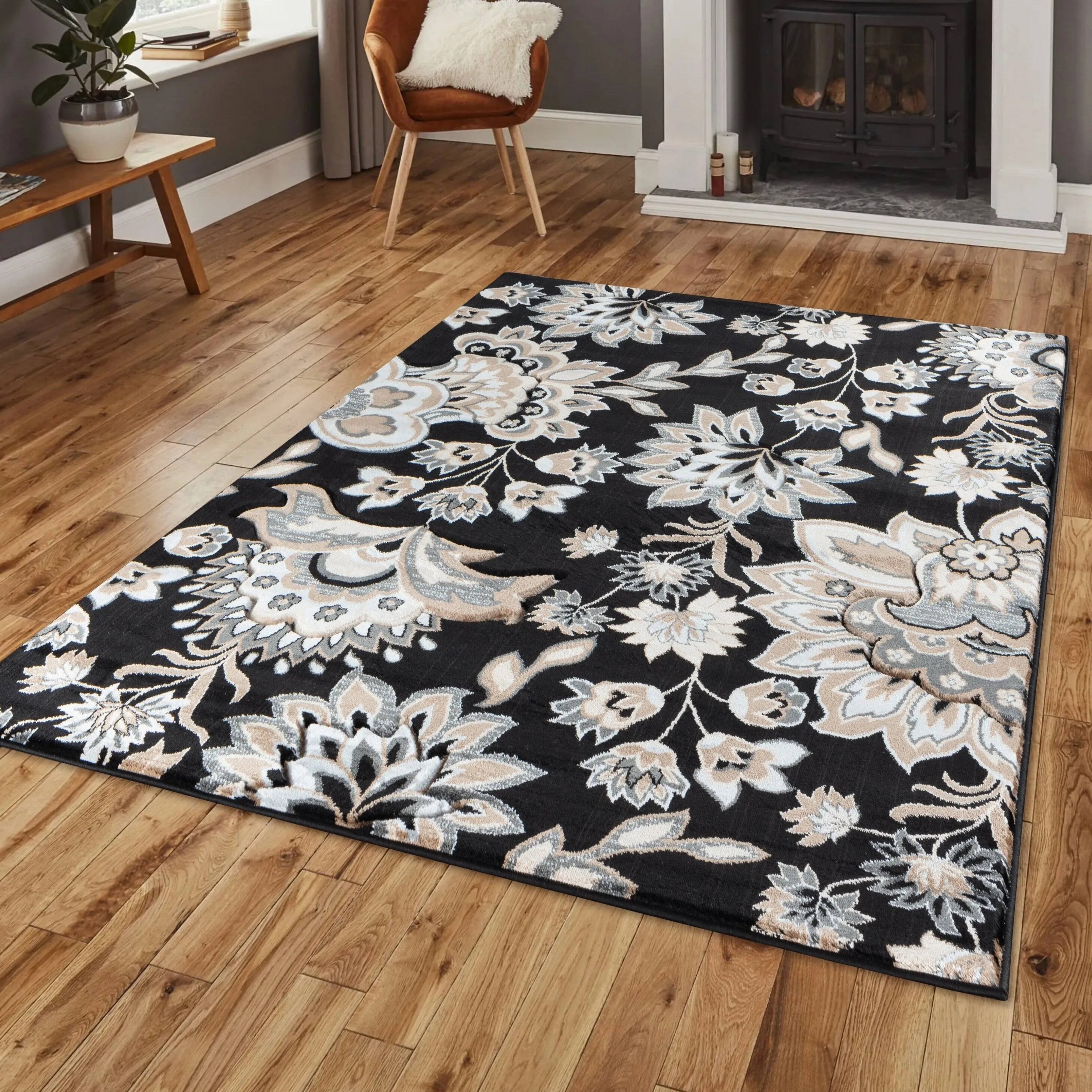 Glamour Collection Floral Area Rug