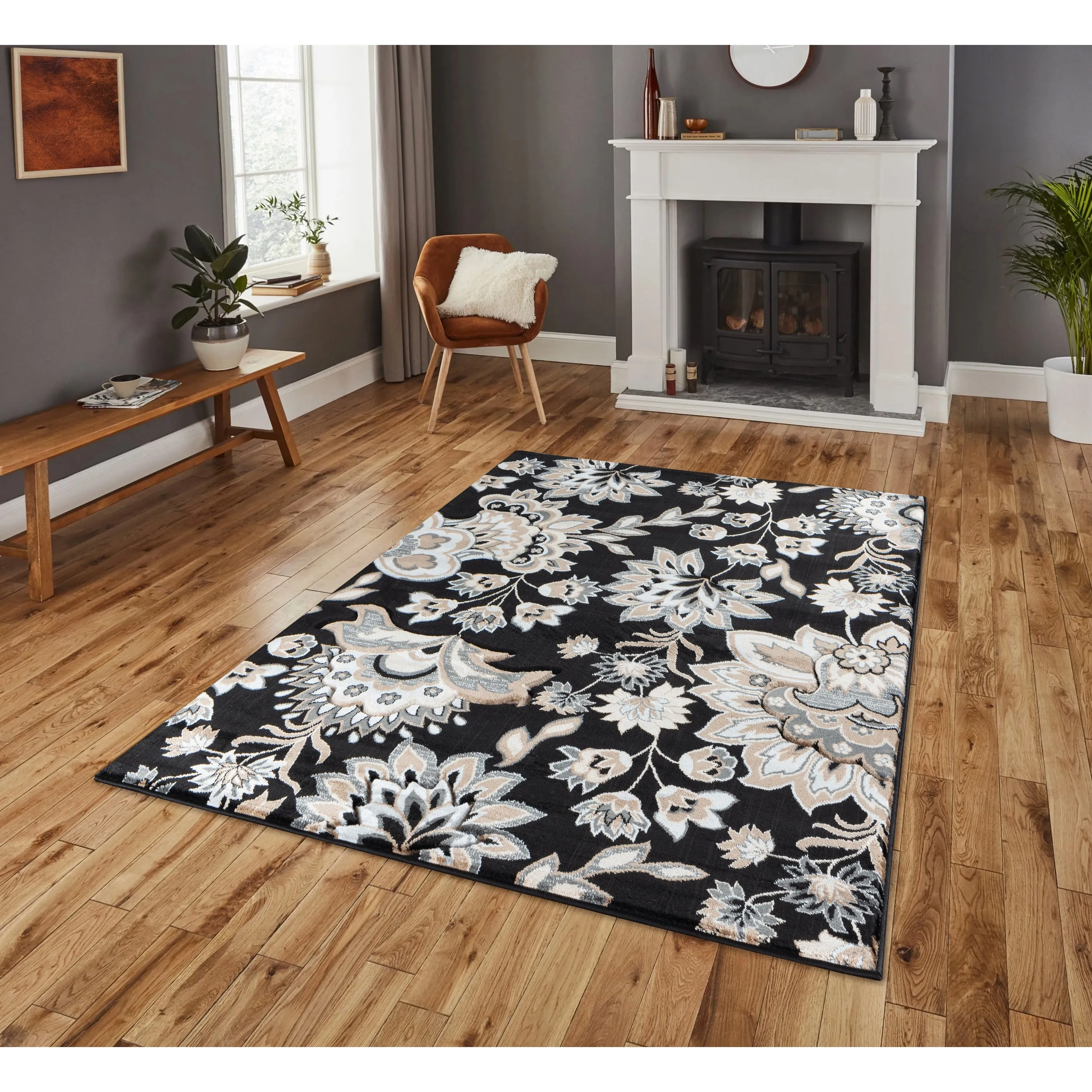Glamour Collection Floral Area Rug