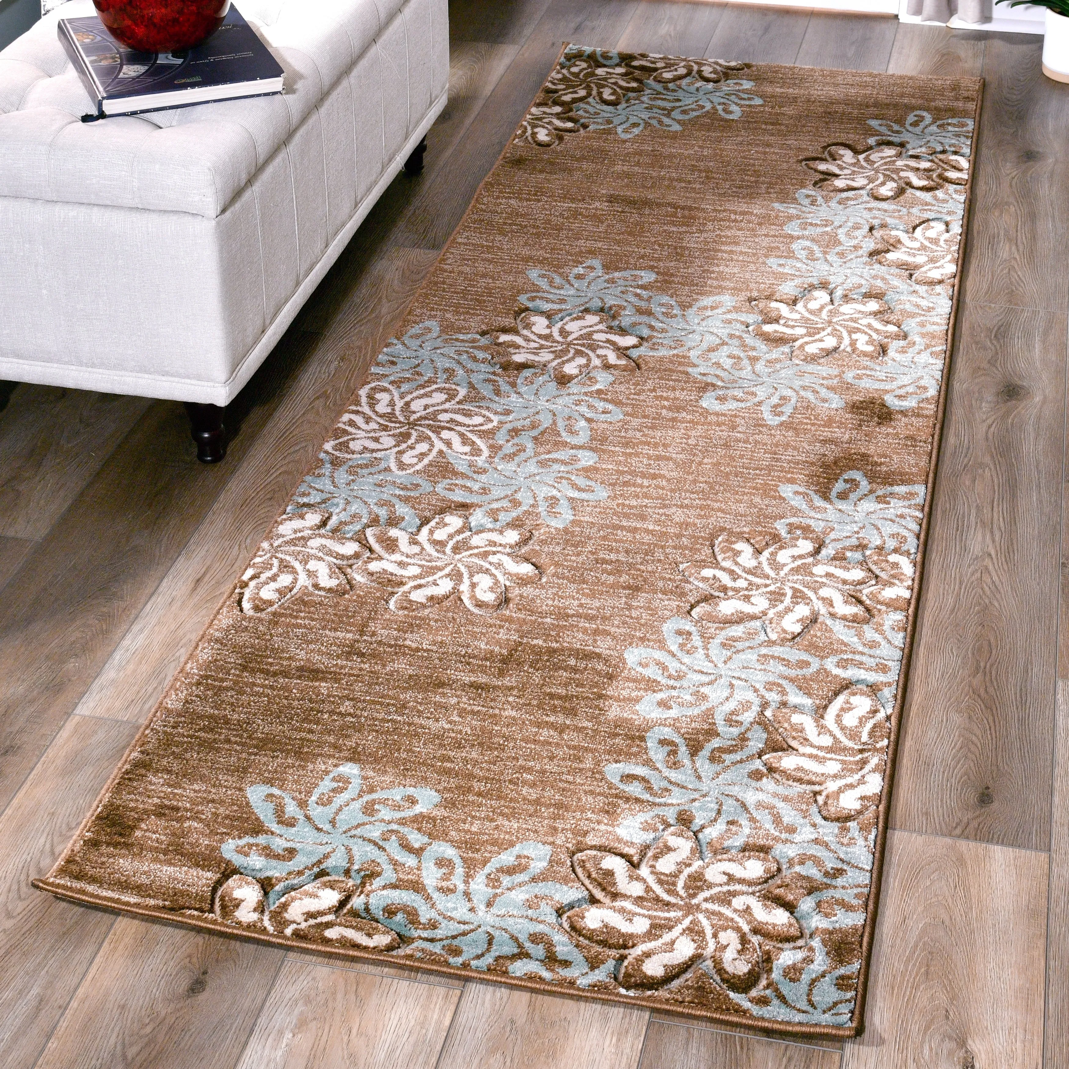 Glamour Collection Floral Polypropylene Area Rug